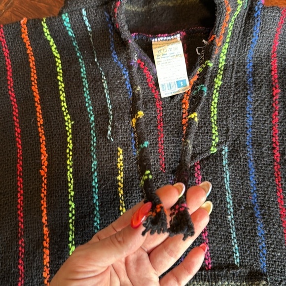 La Malinche rainbow and black striped hoodie drawstring hood pouch front bright - Picture 5 of 10